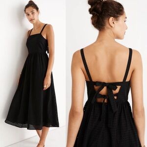 Madewell Eyelet Bow-Back Midi Dress in Black Size 2